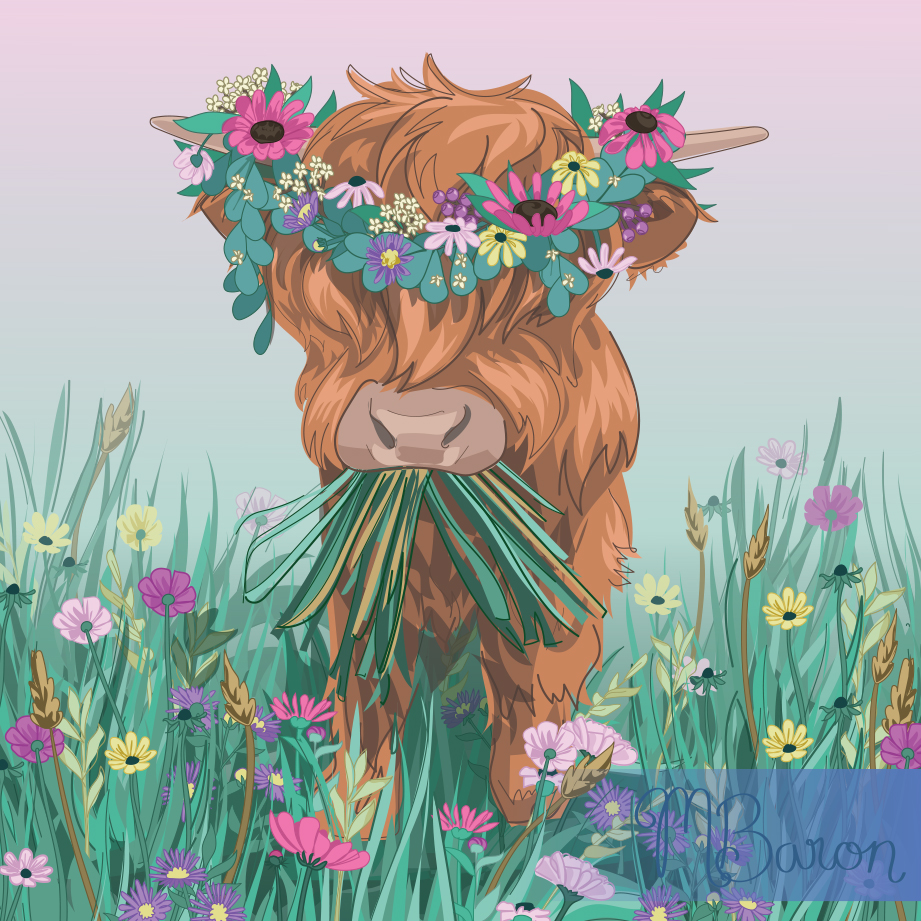 Michelle Baron illustration Highland Cow Flower Crown